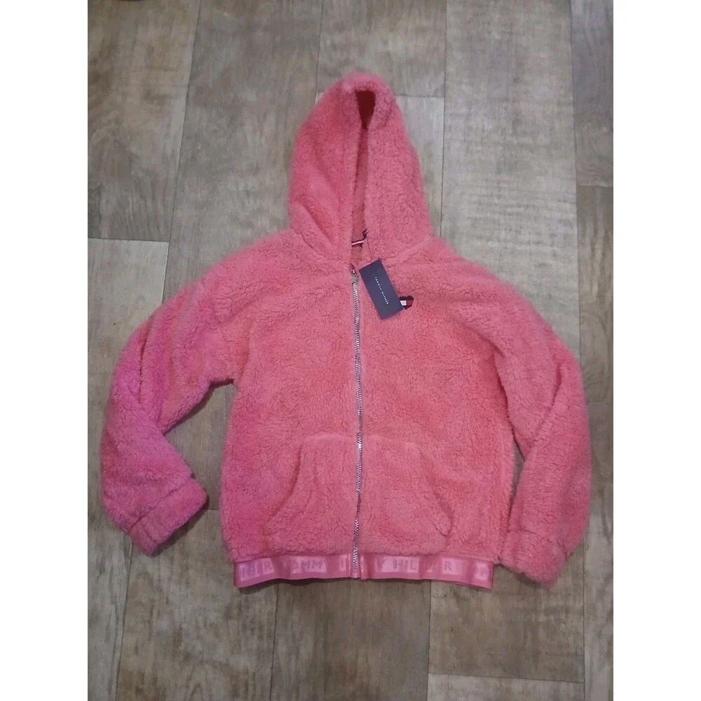 Tommy Hilfiger Girls Pink Sherpa Jacket Hot Pink Full Zip Size Large 12/14
